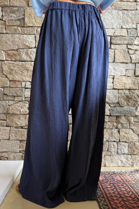 Cyril Crinkelle Wide Leg Pant Navy